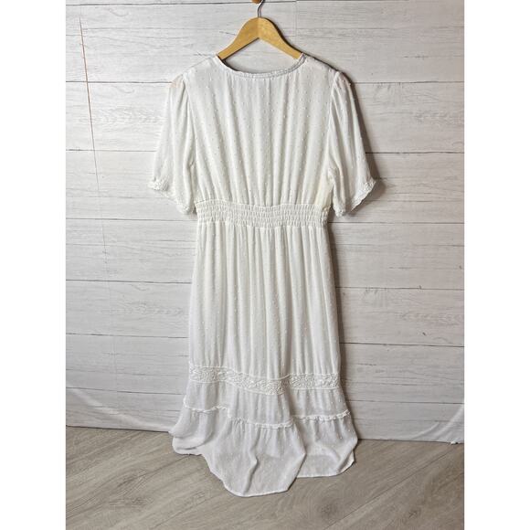 Knox Rose Dress Womens Size Medium Ivory Swiss Dot Peasant Style Tiered Maxi - Picture 10 of 16